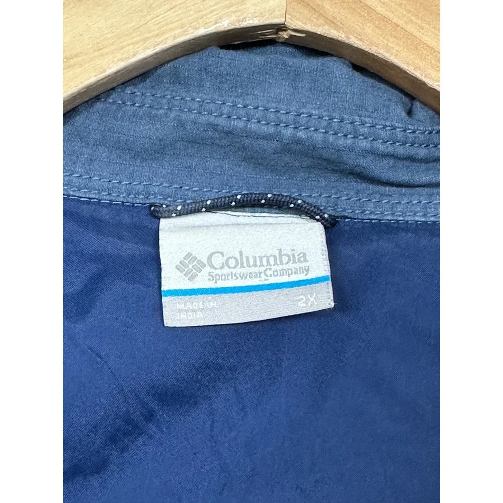 Columbia Mens Lined Shirt Jacket Blue Snap‎ Front 2X Cotton Blend windbreaker